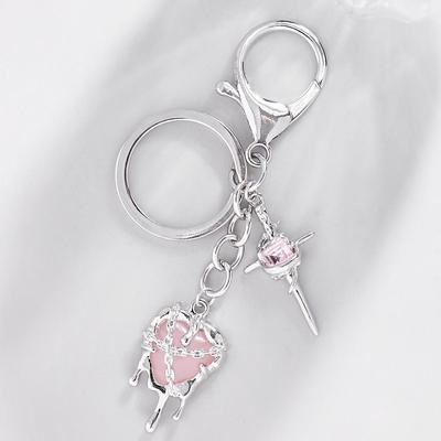 Y2K Silver Pink Diamond Heart & Star Cross Chain Keychain Bag Charm