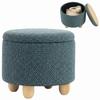 Storage Sitting Bench with Lid, Round Storage Ottoman with Rubberwood Legs, Dark Blue