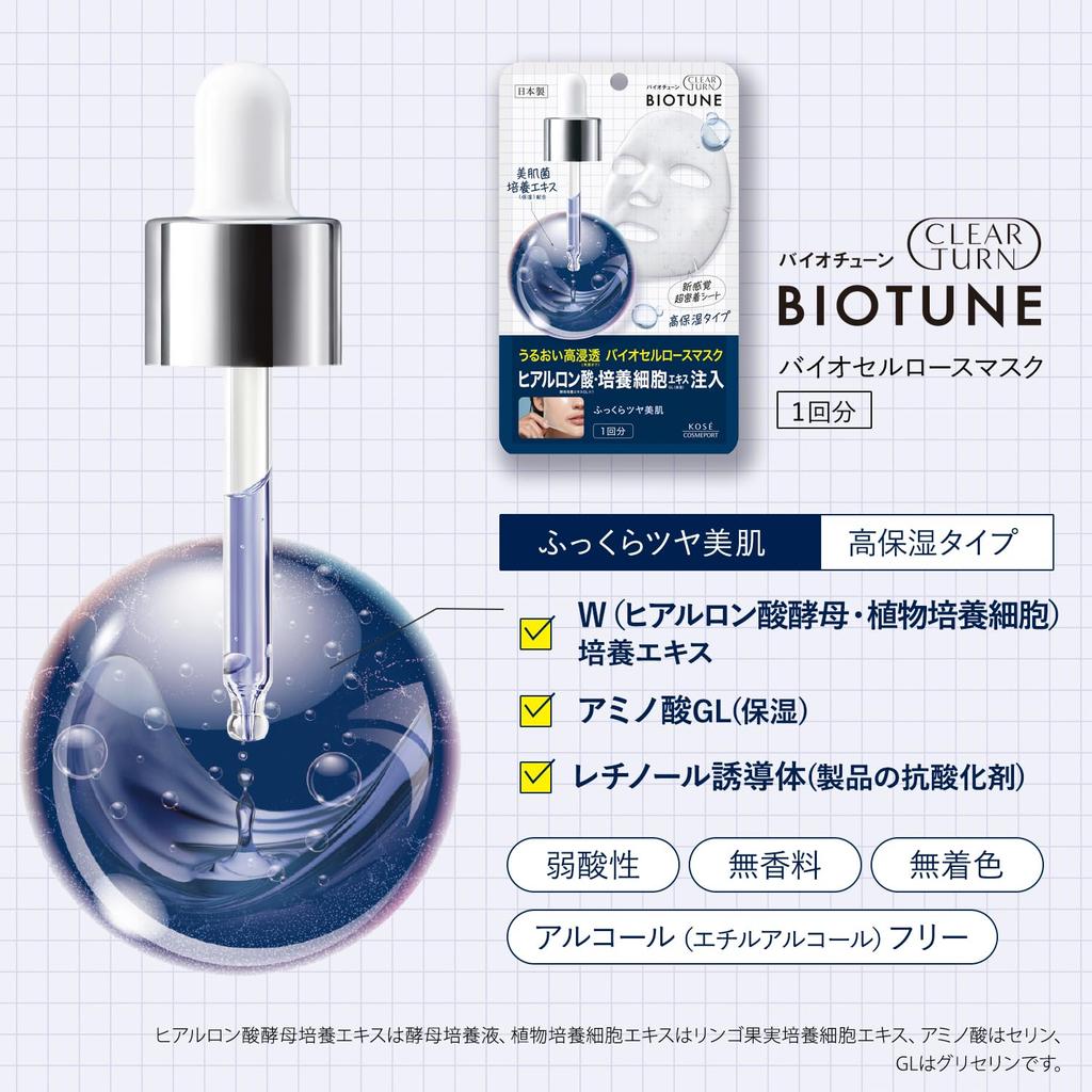 Clear Turn KOSE Biotune Biocellulose Mask Moisturizing Face Single Contains Beautiful Skin Culture Highly Moisturizing (Highly Type) Pack, Use,