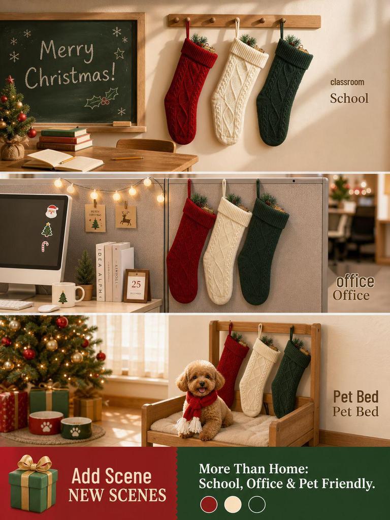 18-Inch Knitted Diamond Pattern Large Christmas Stocking for Gifts - European and American Style