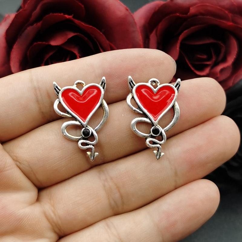 10pcs 18*27mm Heart Shape Wing Fox Cute Gothic Jewelry Charm Enamel Halloween Pendant DIY Necklace Earrings Handmade Accessories