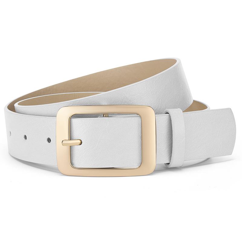 Simple Metallic Gold Pin Buckle Belt For Women Fashion Casual Jeans Accessories Girdle Goth Retro Pu Leather White Waistband