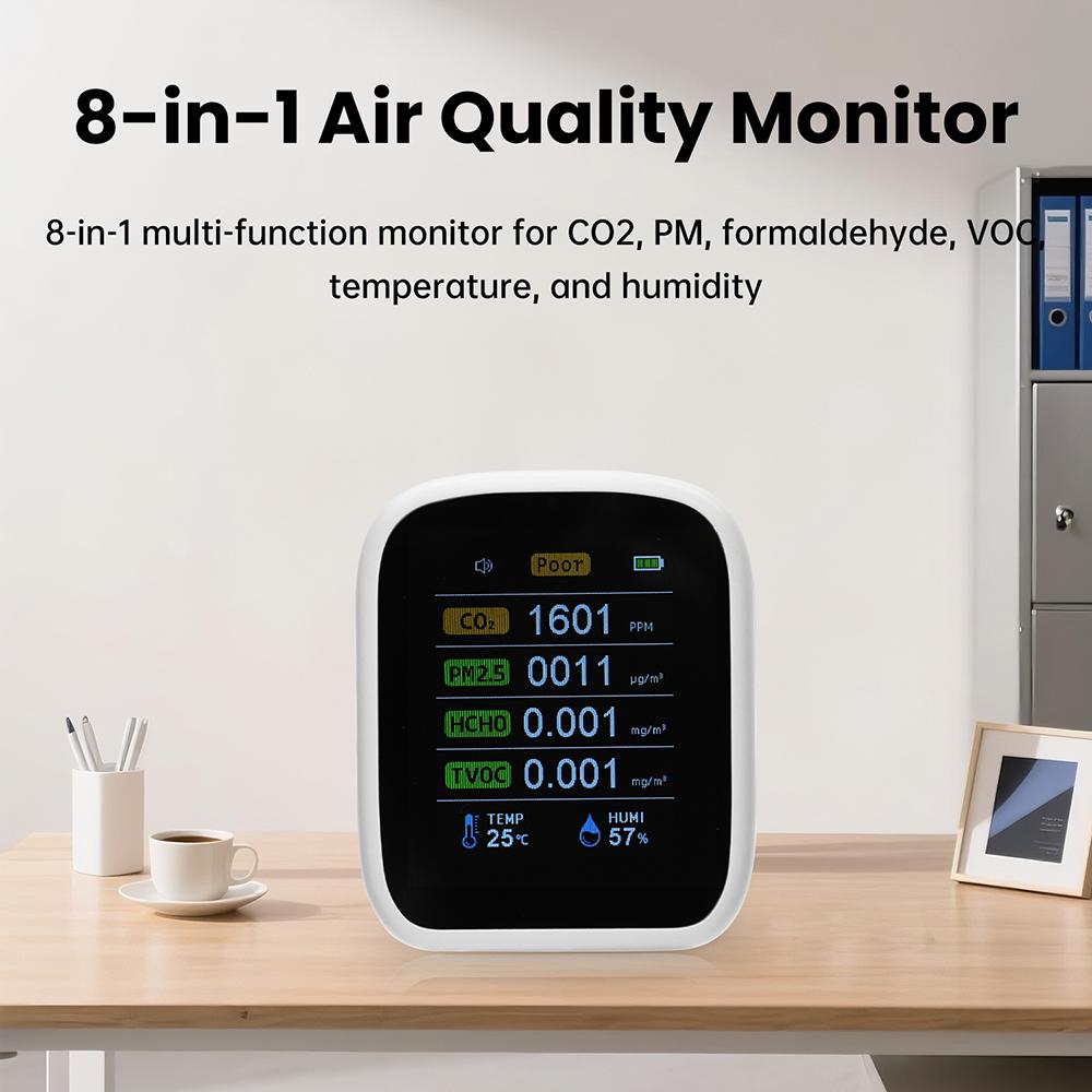Professional 8 In 1 WIFI Air Quality Monitor CO2 HCHO TVOC PM1.0 PM2.5 PM10 Tester Temperature Humidity Meter Carbon Dioxide Multifunctional Detector