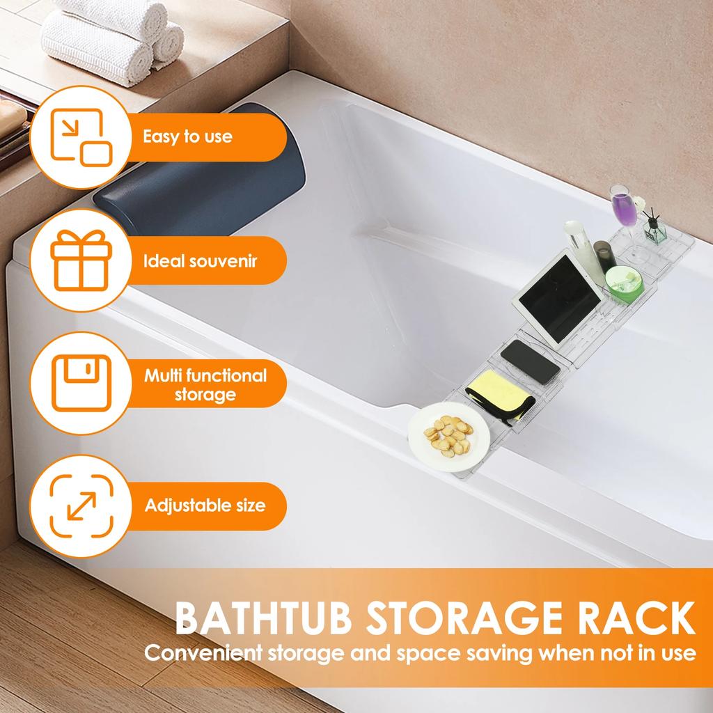 Clear Bathtub Tray Expandable Bath Shelf Over Tub Bathtub Storage Table Multifunctional Bathroom Accessories for Home Bathroom