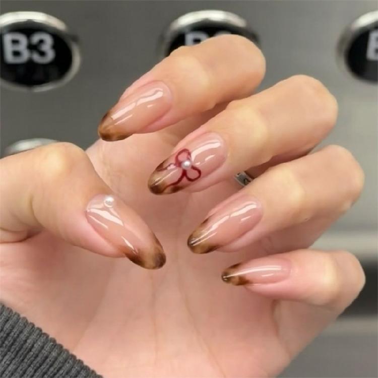 

Leopard French Tips Press on Nail Bowknot Short Almond False Nail Full Cover Stick on Nail For Elegant Look 24Pcs 1