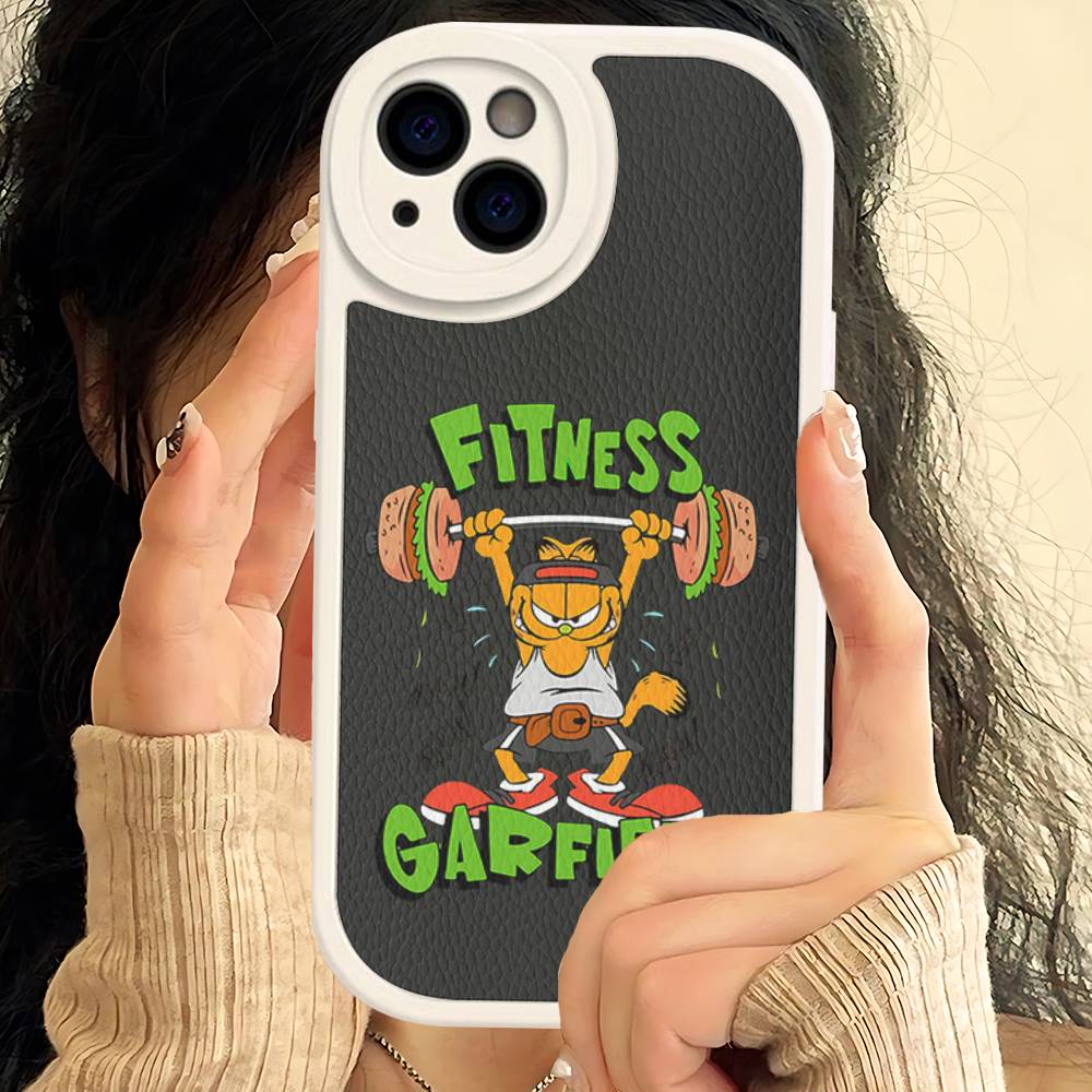 Cute Cartoon G-garfield Cat Leather Phone Case For IPhone 16 16e 15 14 13 12 11 Pro Max Plus Mini Cover