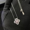 HW Colored Gem Hollow Four-Leaf Clover Necklace - Elegant Diamond Flower Pendant for Women