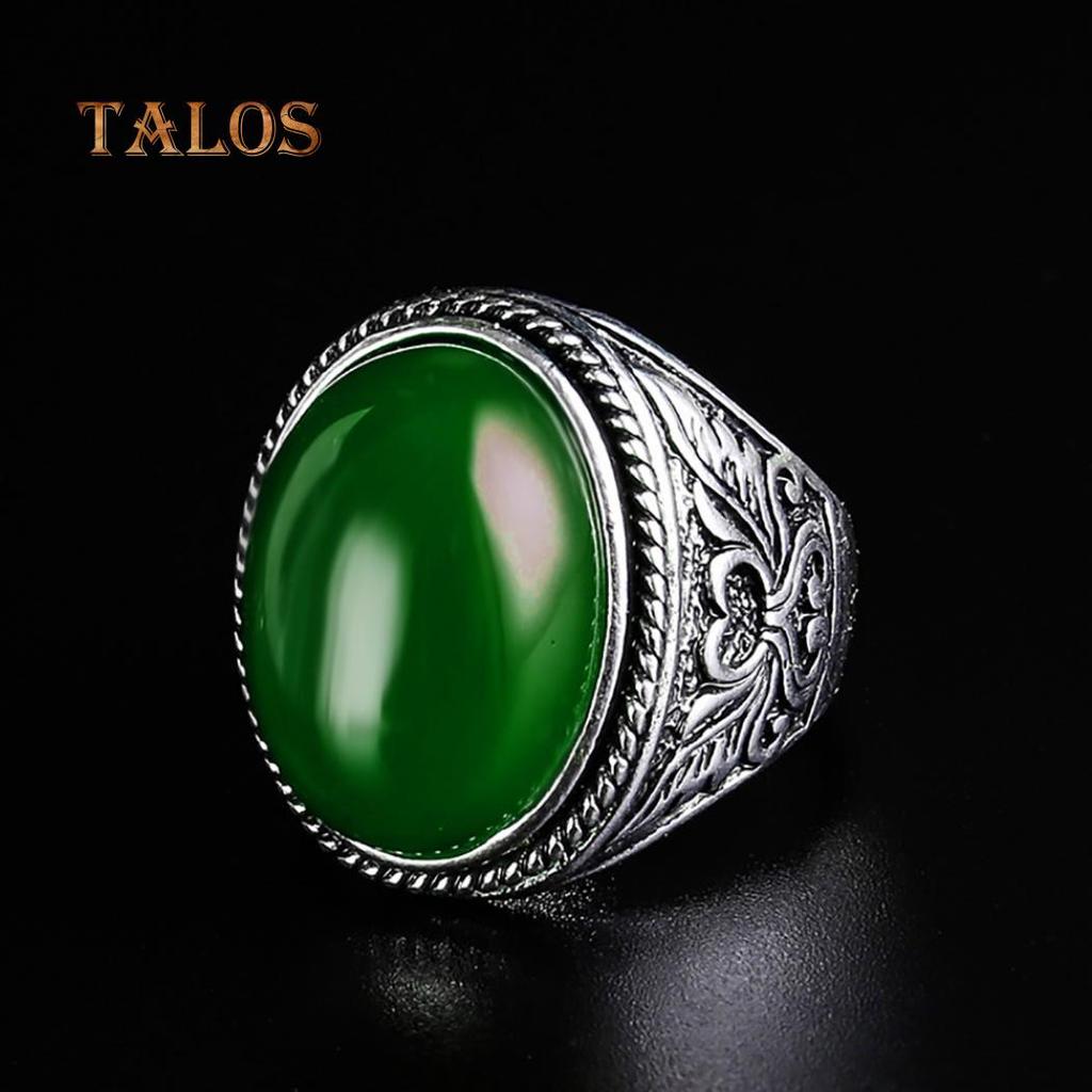 Men Vintage Artificial Gem Finger Ring Carving Band Jewelry Party Banquet Gift Accessories