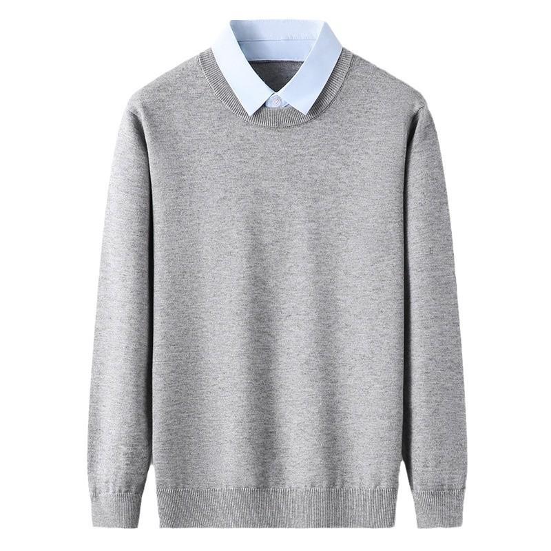 Men Thickened Long Sleeve Fake Two Piece V Neck Knit Sweater Casual Pullover Bottoming Shirt