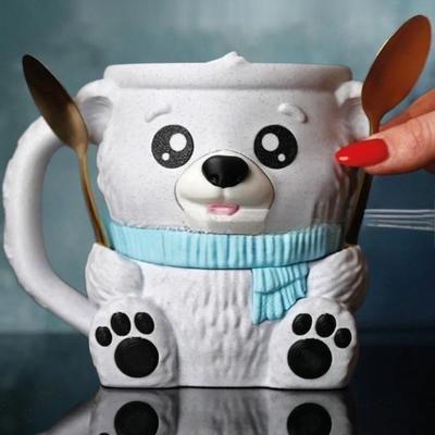 Neu mit zwei Löffeln Eisbecher-Halter Becher Anti-Rutsch Eisbecher-Halter Eisbär 3D-Druck Schmelzverhinderer für Liebhaber Geschenk