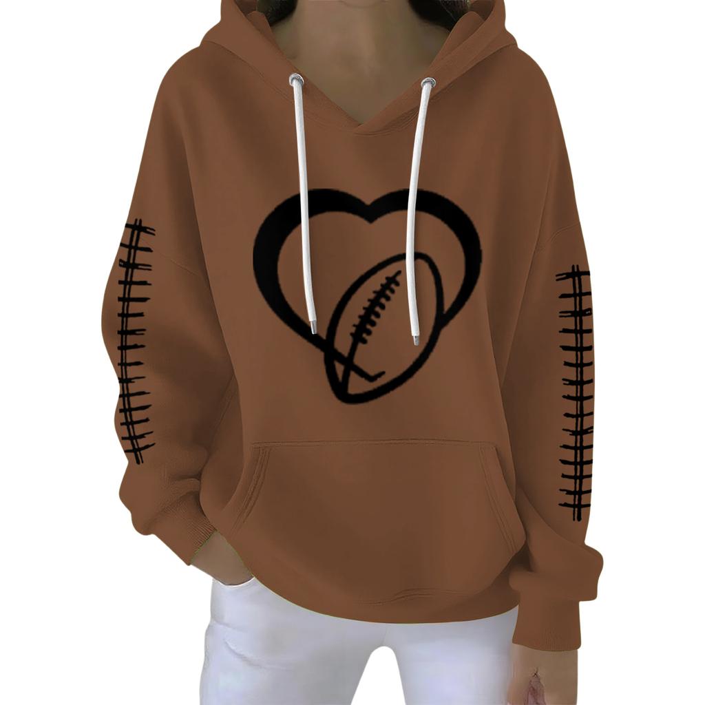 Ladies' Loose And Comfortable Casual Rugby Fun Printed Sports Hooded Sweatshirt