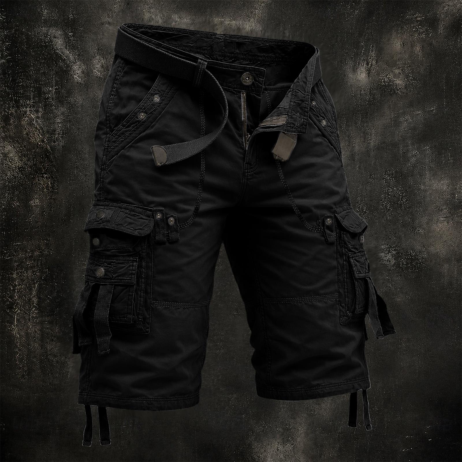 Herren Casual Baumwolle Cargoshorts Mehrere Taschen Knielang Lockerer Schnitt Outdoor Ohne Gürtel 32 schwarz