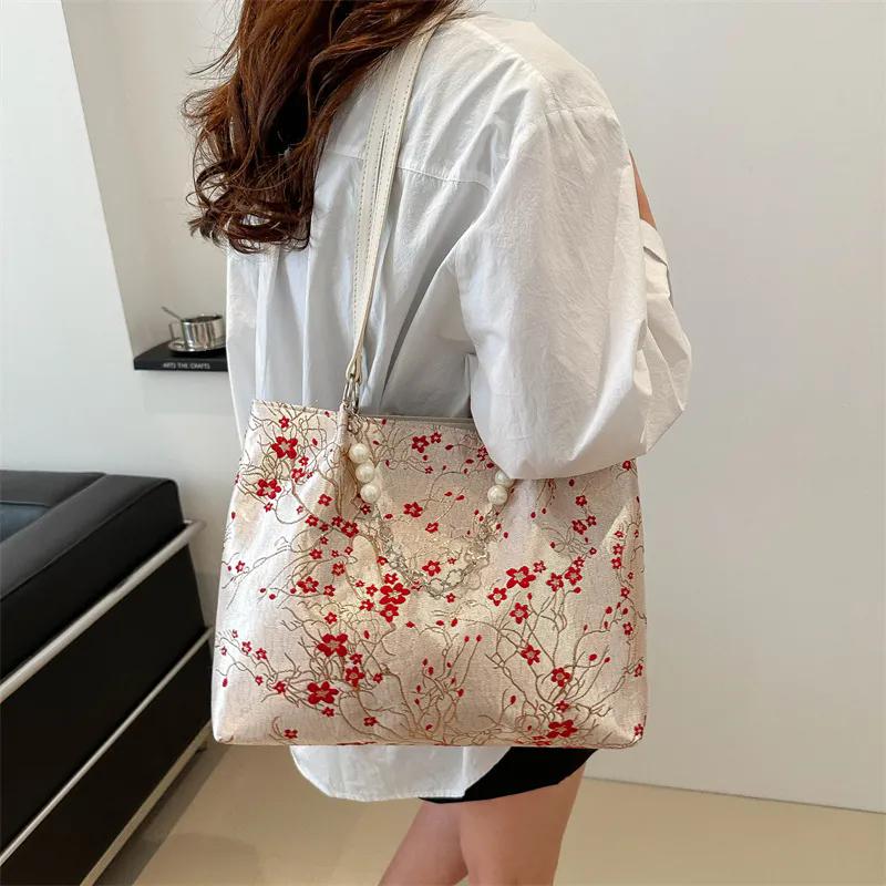 

WTEMPO Однотонные элегантные холщовые сумки большой вместимости, повседневные модные сумки на молнии, простые вышитые женские сумки для покупок 1pc красный