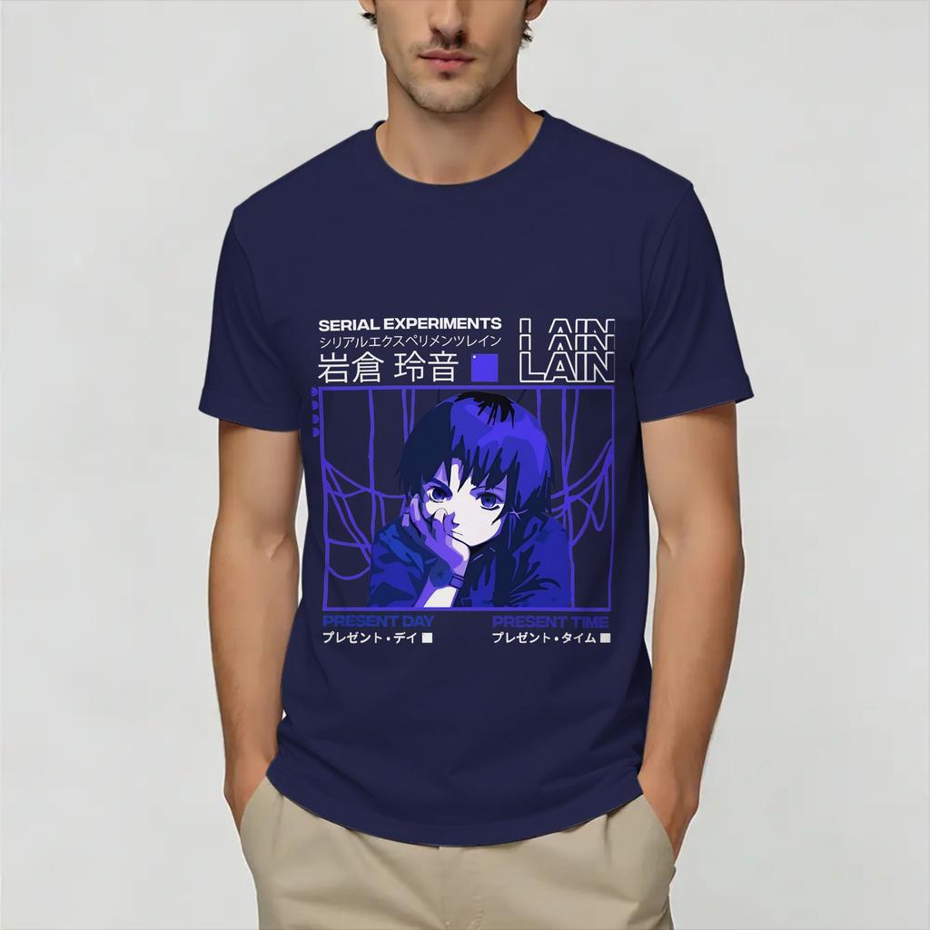 Serial ExperiUnisexts Lain TShirt for Unisex Humorous Pure Cotton Tees Crewneck Short Sleeve T Shirts Plus Size Clothes