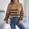 Women's Knitted Jumper Crew Neck Long Sleeve Pullover Sweater Loose Striped Knitwear Tops