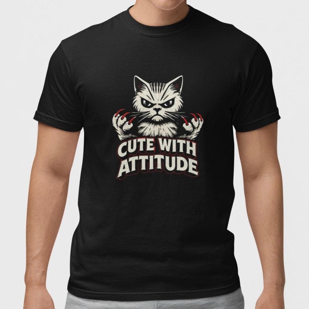 Cute With Attitude Cat T-Shirt Funny Cat Lover Graphic Tee Gift Unisex XXL