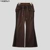 INCERUN Men Casual Drawstring Elastic Waist Hooded Long Sweatpants Flare Pants Trousers