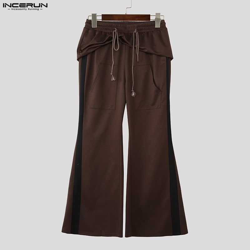INCERUN Men Casual Drawstring Elastic Waist Hooded Long Sweatpants Flare Pants Trousers