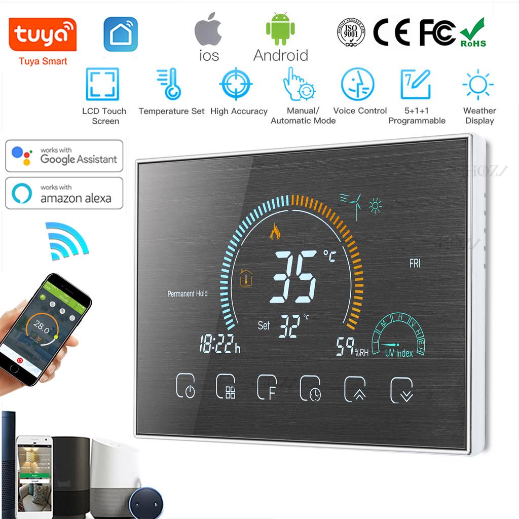 95~250V Smart Thermostat, Programmable Via WiFi, Up To 3500W for Hydro Floor Heating Gas Boiler Works with Alexa Google Home