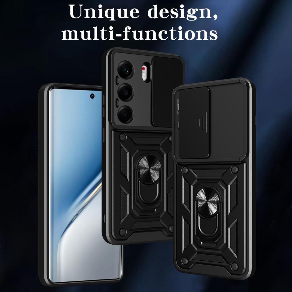 For TECNO Camon 40 Pro 4G Case with Slide Camera Lid PC+TPU Kickstand Phone Cover