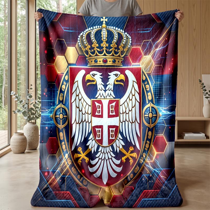 Serbien bedruckte Flanelldecke Hautfreundlich Warm Dekorativer Überwurf für Innen Couch Bett Tägliche Nutzung