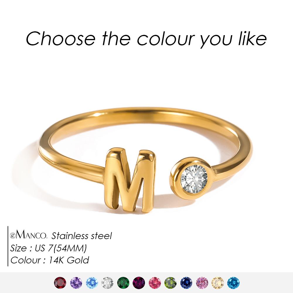 EMANCO Birthstone Initial Custom Ring Open End Ring Stainless Steel Name Custom Jewelry Women's Ring