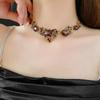 Square Leaf Earrings Choker Nacklace for Women Red Rhinestone Jewelry Sets Anniversary Gift