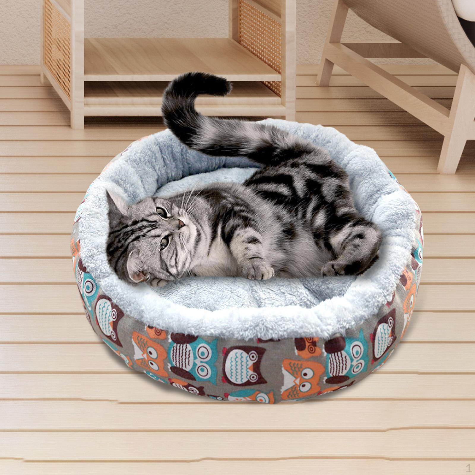 

17 Inch Round Cat Bed for Indoor Use with Non-Slip Base Colorful Owl