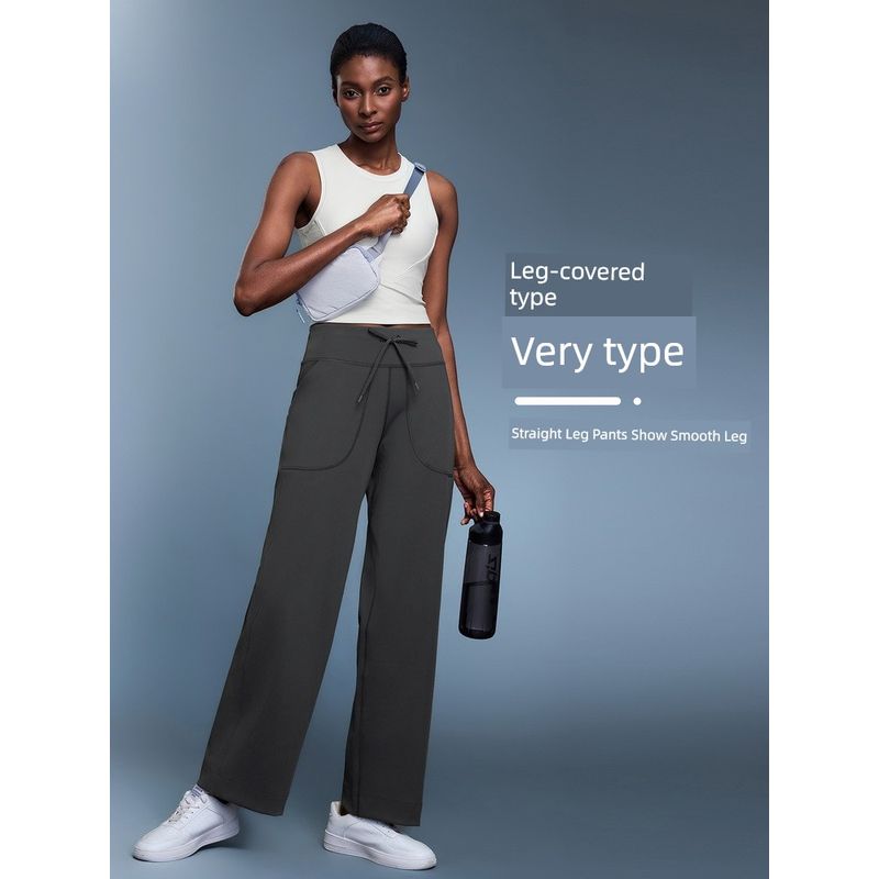 Lu Same Style Nude Feel Loose Velvet Sport Pants Women's Autumn and Winter Leisure All-Matching Straight Pants Sports Running Fitness Pants