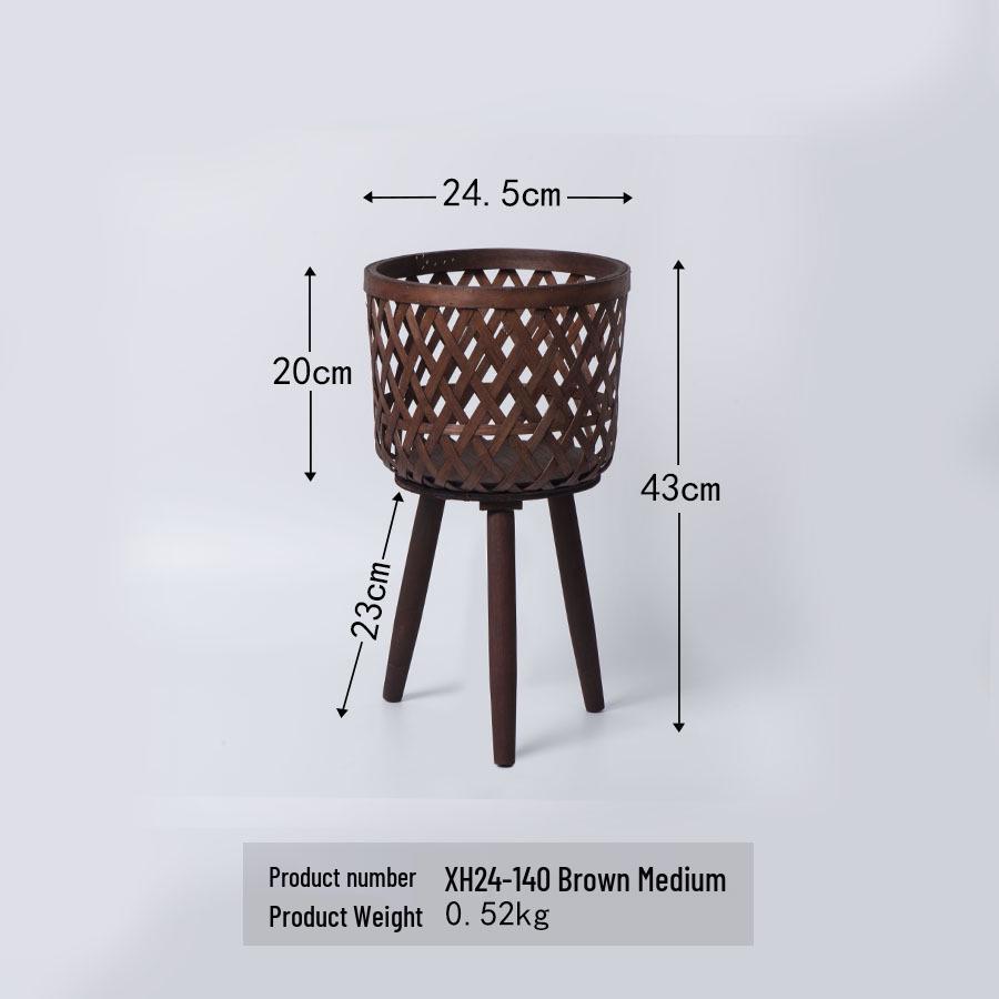 Nordic Rattan Woven Plant Stand - Handmade High-Leg Wooden Flower Pot for Indoor/ Balcony/ Living Room.