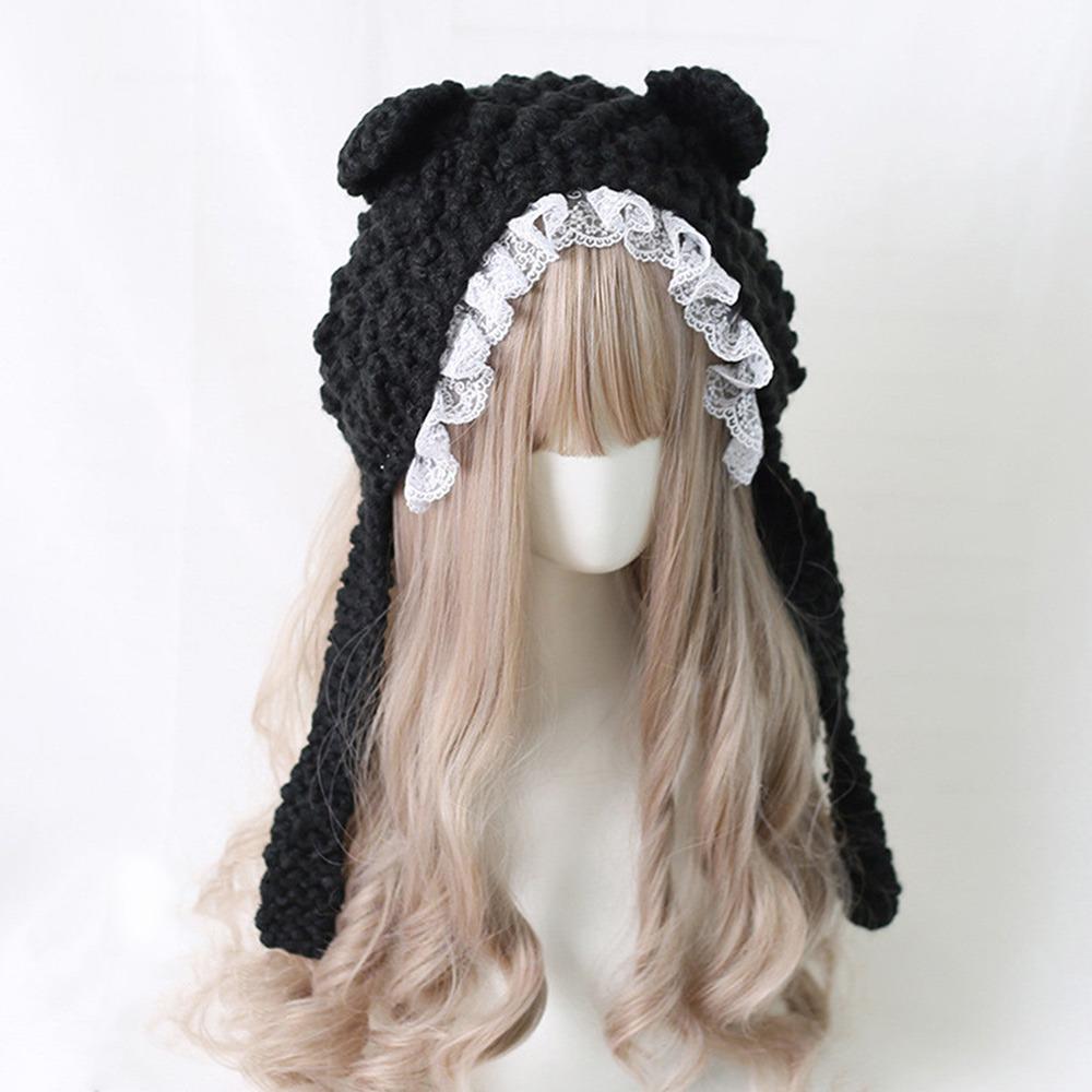 Fashion Cartoon Knitted Cat Ear Hat With Bow Ear Protection Crochet Wool Hat Cute Casual Winter Warm Cap for Women