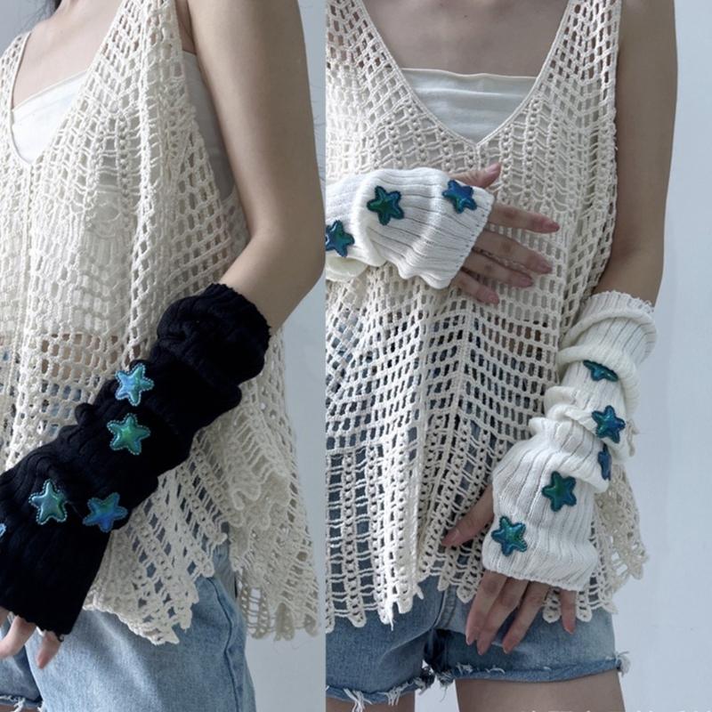 Casual Warm Gloves Stretchy Gloves Adult Knitted Arm Warmer Half Finger Gloves Knits Gloves for Cold Weather Cycling