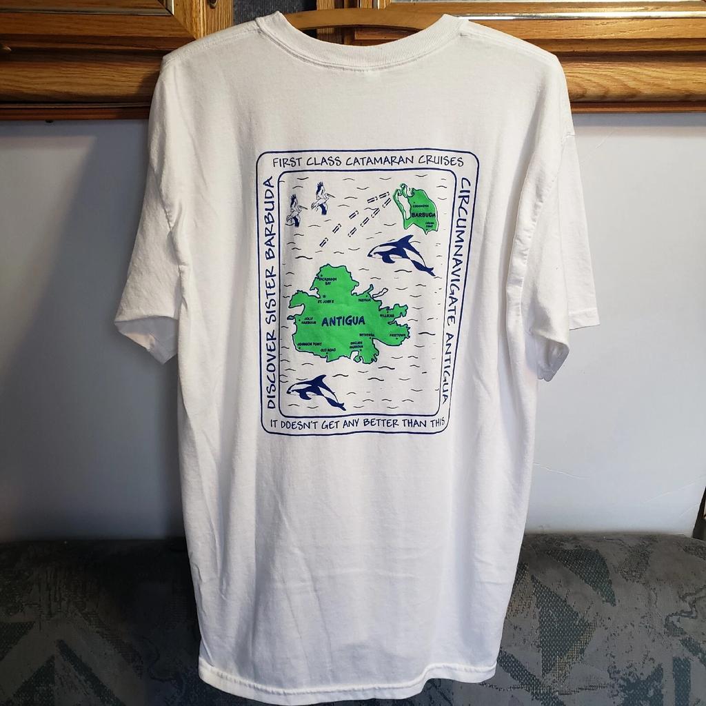 Vintage 90s Antigua & Barbuda Cruise T-shirt Mens L Crew Tourist Island Map Dad