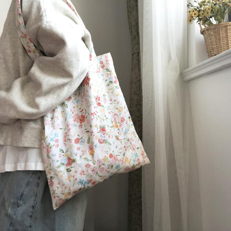 2021 New Poplin Cotton Thin Shoulder Bag Handbag Azalea Flower Floral