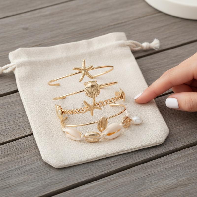 Starfish Open Bangles Set for Women 5Pcs Summer Beach Fashion Gift