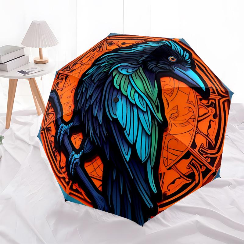 1pc Raven SymbolAutomatic Folding Umbrella, Portable Collapsible Design, Casual Outdoor Accessory, for All Seasons 071