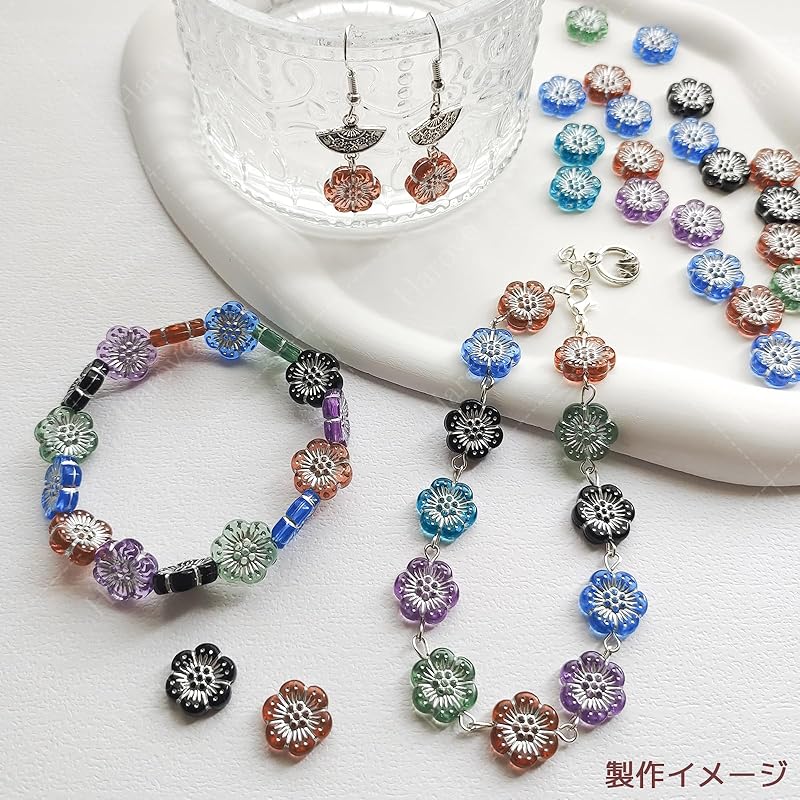 Perline di fiori Harovo, mix di perline, perline antiche, perline acriliche, perline decorative, perline, artigianato, braccialetti, orecchini, accessori, parti, 100 pezzi, colori misti x