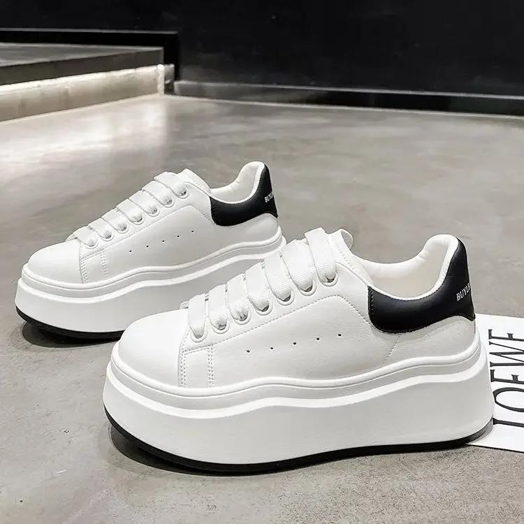 

2025 Весна Женские Новые Универсальные Повседневные Кожаные Кроссовки на Платформе Белые Туфли 35 чёрный