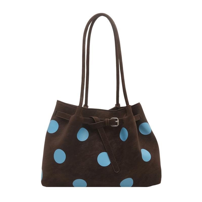 Polka Dot Shoulder Tote Bag Large Capacity Buckle Design For Daily Commuting Shopping