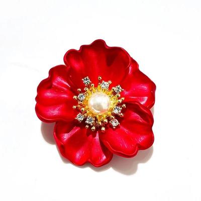 Elegant Red Peony Pearl Brooch for Women - Light Luxury & Sophisticated Corsage