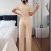 Women Short Sleeve Heart Print Ribbed Long Pants Pajama Set Casual Home Sleepwear
