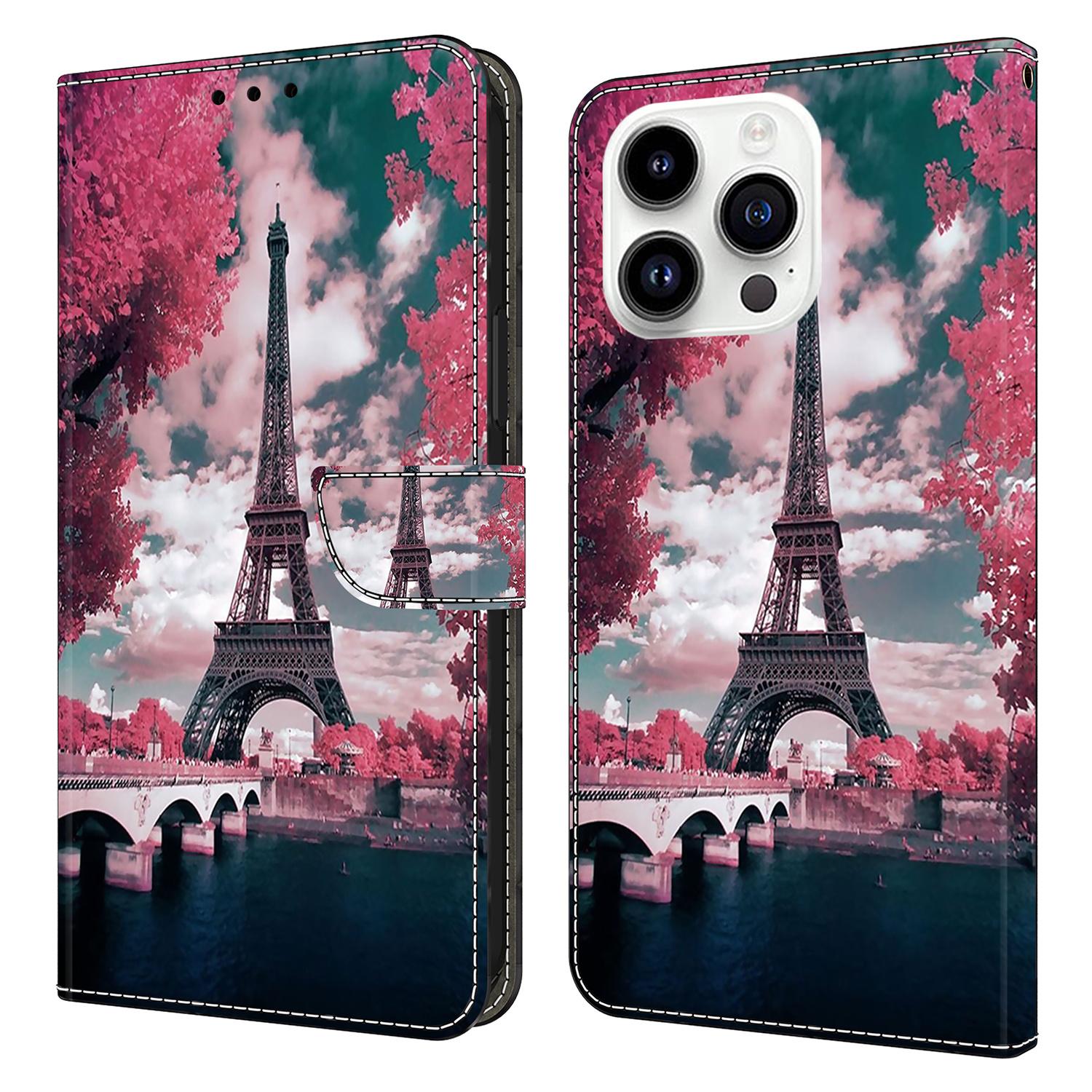 

For iPhone 16 Pro Wallet Case Pattern Printing Stand Leather Flip Phone Cover Eiffel Tower