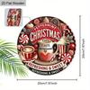 2D Flat 1pc Christmas Hot Drinks Wooden Sign Decoration, Round Embossed Effect Front Door Wall Decoration, Suitable for Home Office Decoration