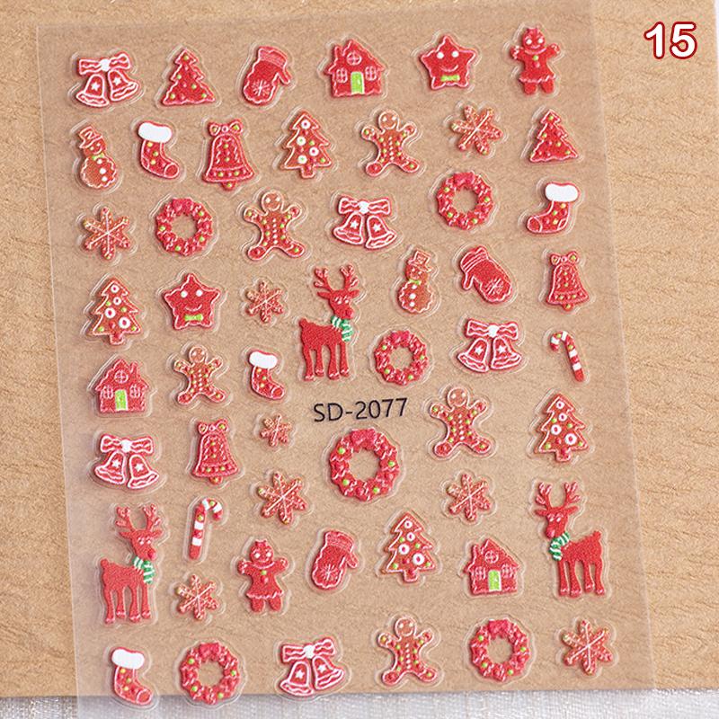 Christmas Lovely Cartoon Bowknot Santa Claus Snowman Christmas Tree Elk Snowflake Nail Art Stickers Xmas Cute Manicure Decals