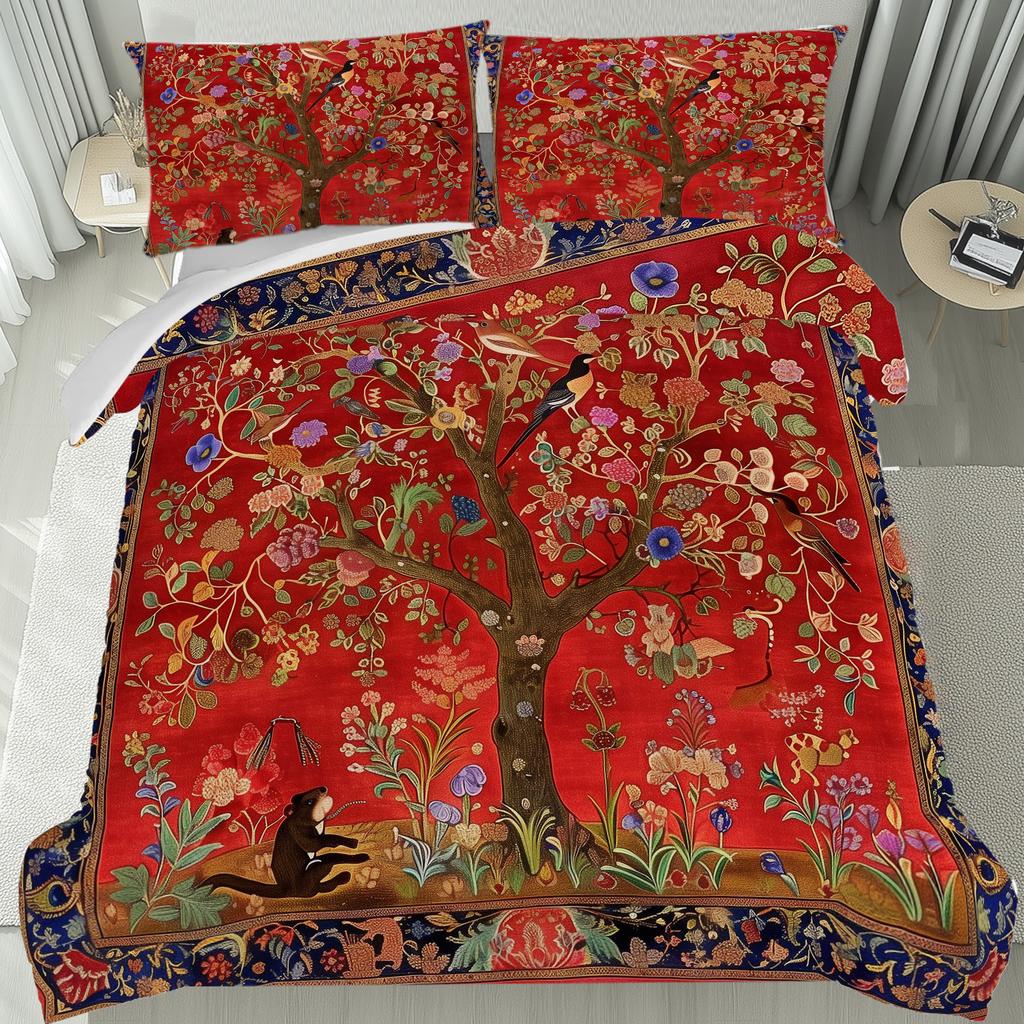 Red Festive Big Tree Luxury Duvet Cover Bedding Set for All SeasonsBedroom Dormitory Home Decor Soft Wrinkle-Resistant