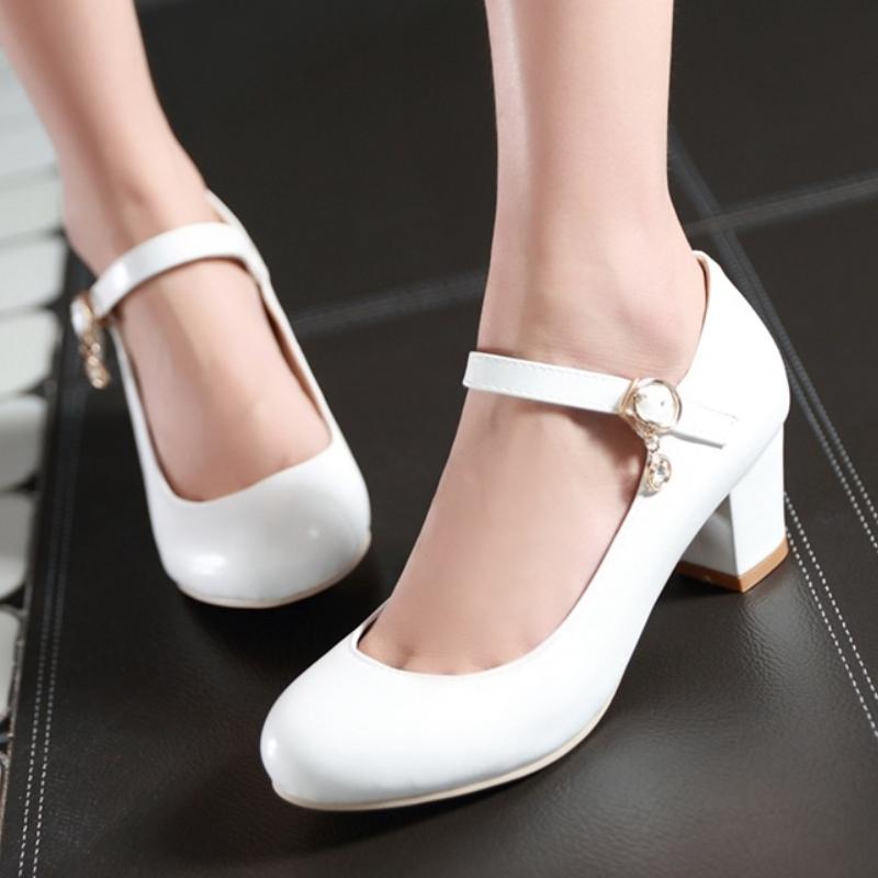 Women's Medium Heels Mary Janes Shoes 2025 Fashion Pink Black White Green Purple Heeled Party Wedding Shoes Female Dress Pumps