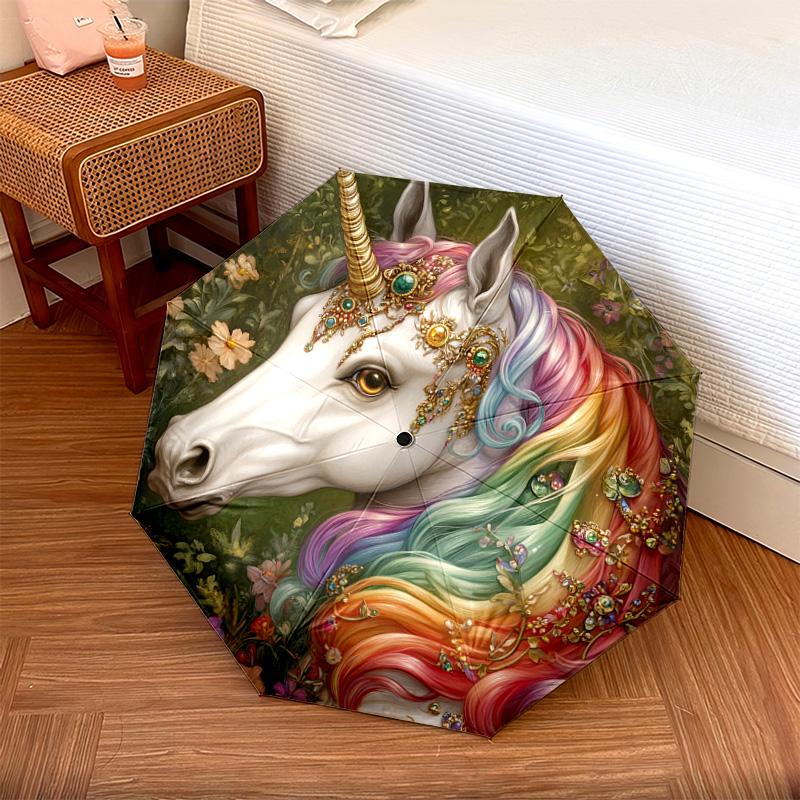 1 PC Automatic Folding Umbrella - Fantasy Unicorn Pattern, Portable & Foldable Design with 8 Ribs, Christmas Birthday Gifts