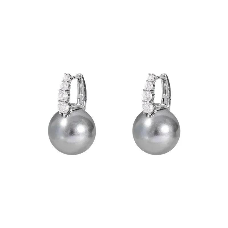 Neue Einfache Inlaid Zirkon Graue Perlenohrringe für Damen Modische Personalisierte Tägliche Accessoires Party Schmuck Geburtstagsgeschenke