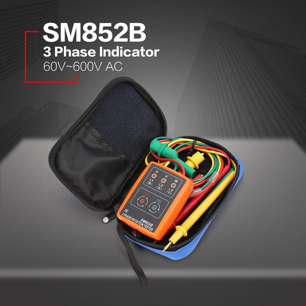 Sm852b 3-phase Rotation Tester Digital Phase Indicator Detector Led Buzzer Phase Sequence Meter 60vxefxbdx9e600v Ac