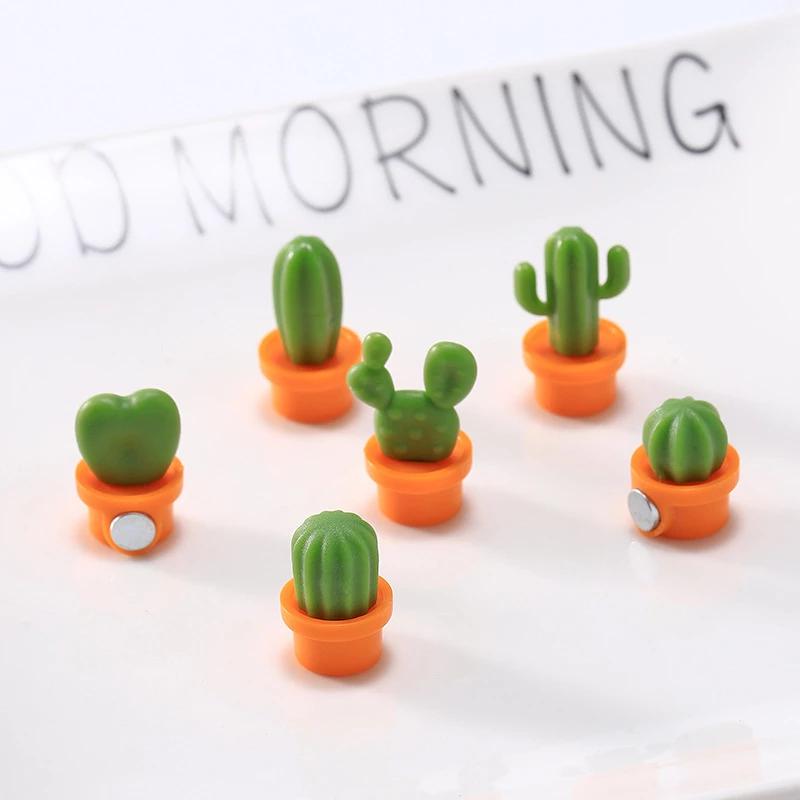 6pcs/Set 3D Cute Succulent Plant Message Board and Reminder for Kitchen Refrigerator Magnet Button Cactus Decoration Accessories